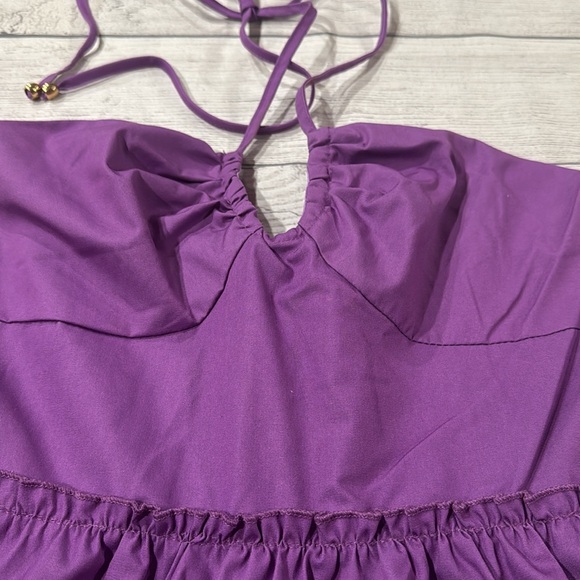 SHEIN Vibrant Purple Tiered Dress with Tie Neck - Picture 2 of 5